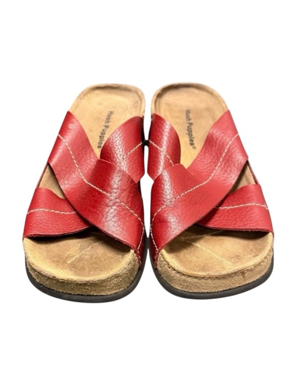 Hush Puppies Vintage Red Leather Crisscross Slide Slip-On Sandals Size 6